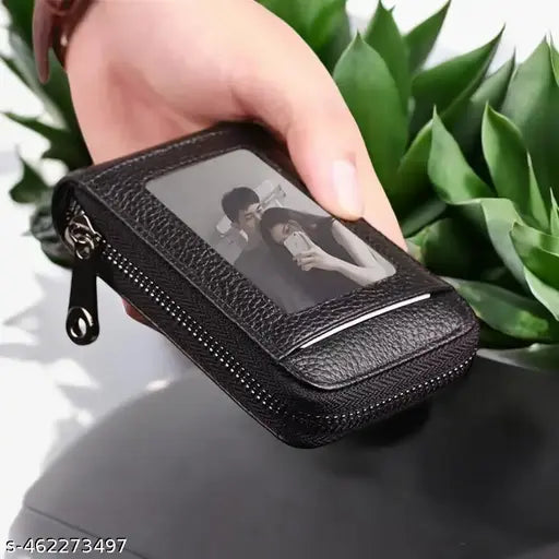 PU Leather 10 Slot Vertical Credit Debit Zipper Card Holder Money Wallet Coin Purse for Men & Women