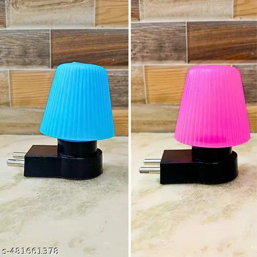 Decorative Unique LED 0.5w Night Lamp for Bedroom Kids Room Any Space at your Home, 2 Plug & Pin Jack Energy-saving Light Color Pink & Blue Combo Pack Of 2