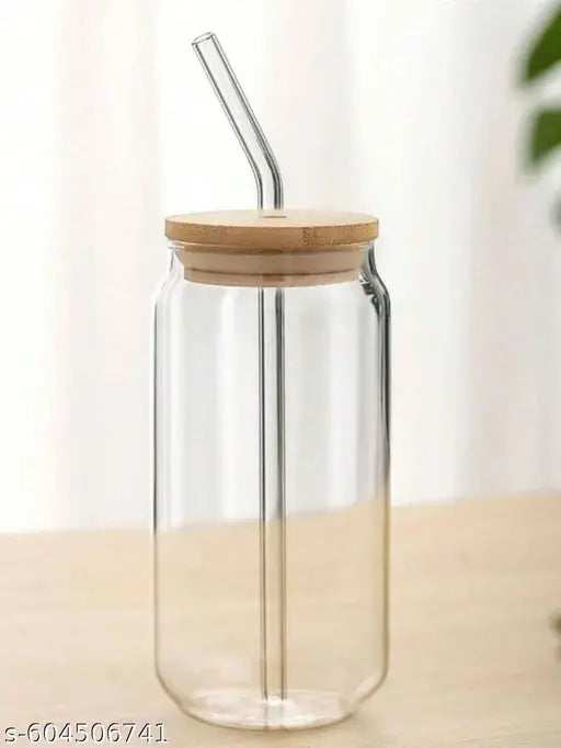 Ice Coffee Sipper Drinks Glass Can Mug with Straw for Milk/Coffee/Green Tea Cup Set of 1 -540ml Transparent Shape Cup (Pack of 1)