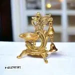 Peacock Design Diya Set with Bell in Black Antique Finished for Diwali Pooja/Puja Deepak, Home Temple Akhand Puja Articles Décor Gifts , decorative diya Gold