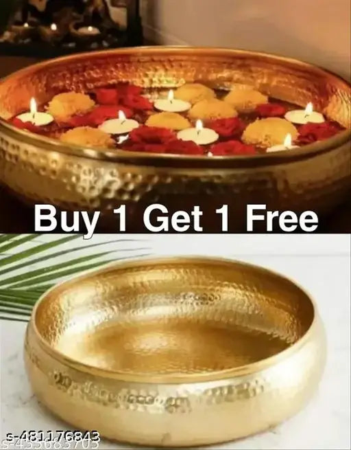 Metal Urli Bowl for Floating Flowers | T-Light Candle Holder for Diwali & Navratri Metal Puja Items Home Decorative A.H STORES