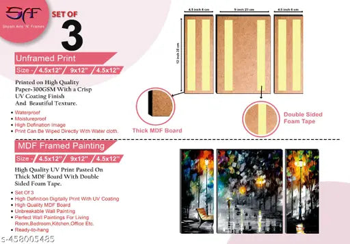 1Artofcreation set of 3 Nature uv textured wall painting for living room , bedroom , home decoration 12 inch x 18 inch