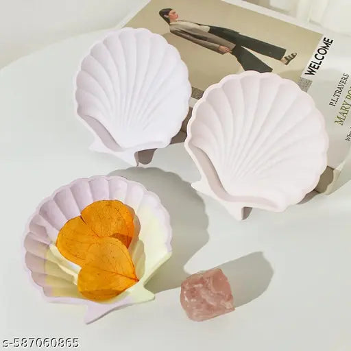White Resin Seashell Decorative Tray – Multipurpose Jewelry, Trinket & Home Décor Organizer