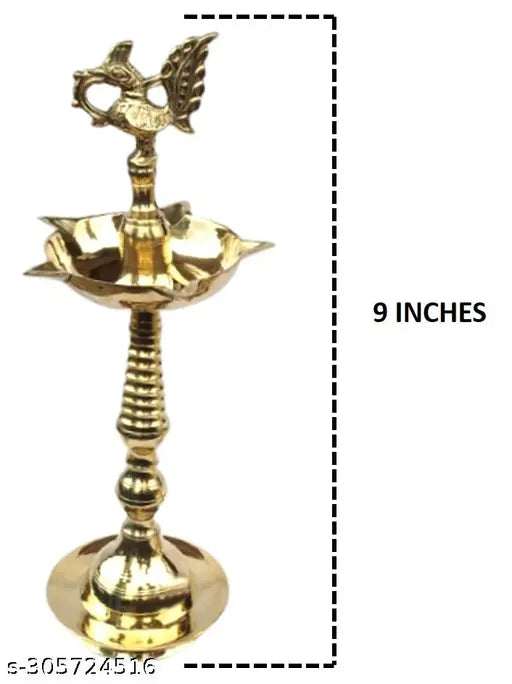 RaDeco Brass Kerala Fancy Samai Peacock Mahabharat Diya Oil Lamp 100% Pure Brass Height 9 Inch Set of 2 pcs