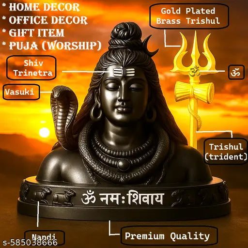 Shiva Idol | Adiyogi Idol Mahadev Statue | Premium Shiv Idol for Car Dashboard, Mandir Puja, Home Decor & Office Table | Mahakal Idol Bholenath Murti | Resin Statue with Trishul & Vasuki Snake | Handcrafted Shiv Idol for Gift, Worship, Meditation & Decor
