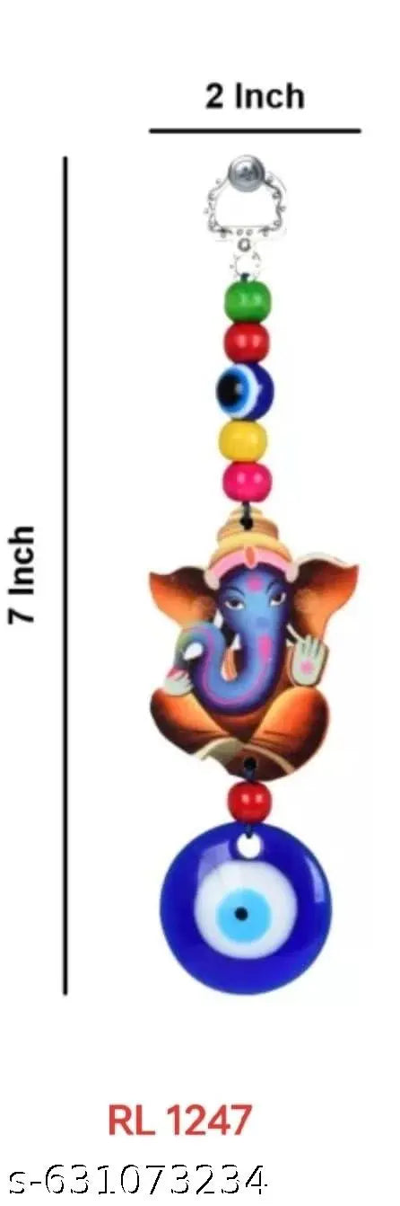 Auspicious Ganesha Decorative Hanging with Beads & Bell – 9.5 Inch Wall/Door Ornament for Home & Office Decor