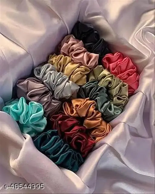 Women Multicolor Satin Scrunchies | Silk Premium Scrunchies Ponytail Holders | Hair Volumizer, Hair Ties combo, Hair Scrunchie Set for Girls, Women, Mom, Sister (Combo of 10) Multicolor color Satin thalamudi kattu/thalamudi bandham/Jada Bandlu/Muti pattai