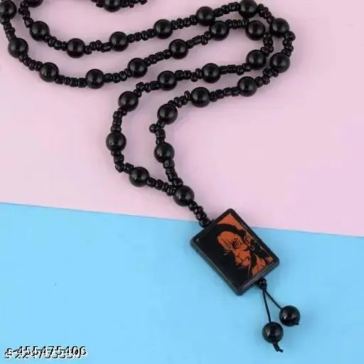 Black Brass God of Strength Hanuman Pawan Putra Bajrangbali Black Bead Mala Necklace Pendant Locket Religious Spiritual Temple Jewellery For Men And Women