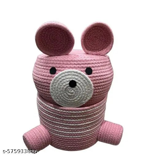 Tanvi Textiles Handcrafted Cartoon Cotton Storage Basket – 10x8 inch  | Small Organizer Bin for Kids' Room, Desk, and Bathroom