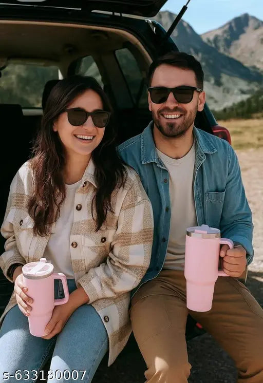 1200ml Stainless Steel Tumbler with Straw & Lid | Double Insulated Hot & Cold Thermos Water Bottle | Leakproof Sipper Mug for Gym & Travel | Thermal Flask Cup for Men & Women (Pink)