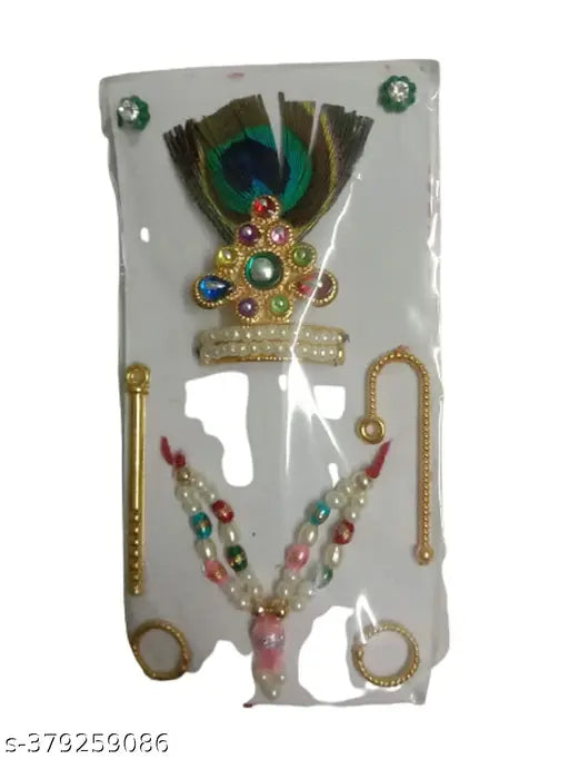 combo of 4 item / 2 bal gopal / laddu gopal dress and full ornaments of bal gopal with bhog thali puja thali prasad thali set