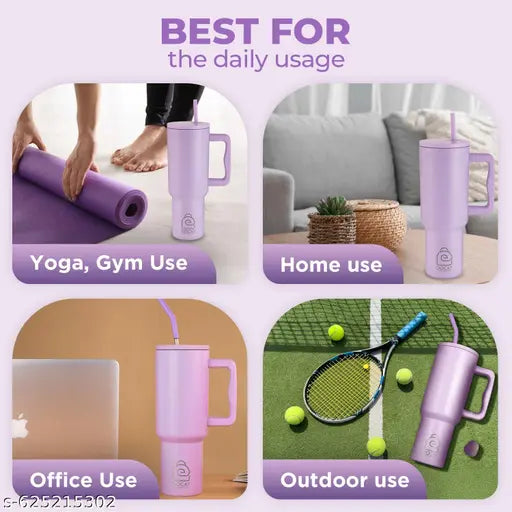 SALE PRICE LIVE!! 1200ml Insulated Tumbler with Steel Straw Bottle Lid Stainless Steel Bottles for Hot & Cold Coffee Mug thermosteel Travel Office Gym Sipper Water Bottle for Adults Gift for Man Women Girls