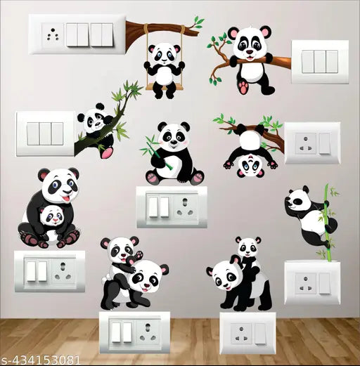 Panda Switch Board Sticker used for wall, Laptop,  Door, etc. pack of 9 pcs