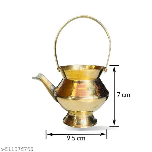 Bhabani Antique Shop Brass Kalash | Kamandulu | Pital Komndol | Lota Kamandal Small Size For Rituals ( Brass 7 cm )