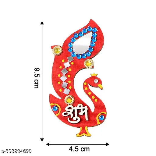 Decorative Wooden Shubh Labh Wall Hanging | Traditional Peacock Design with Mirror & Stone Work for Home Entrance, Festive Diwali Decor & Gifting (Set of 2)