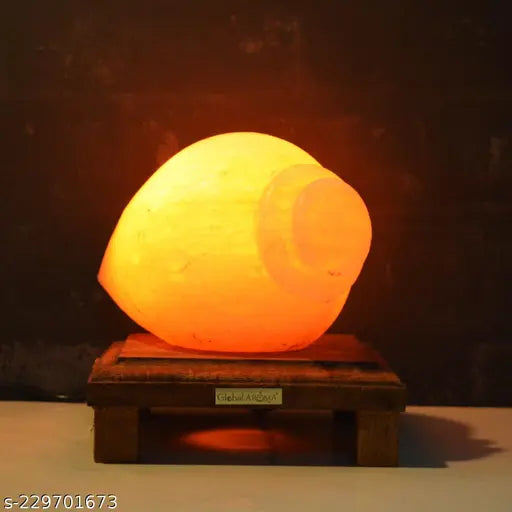 Global  Natural Himalayan Rock Salt Shankh Shape Lamp (Natural/Orange, 2-3 kg)