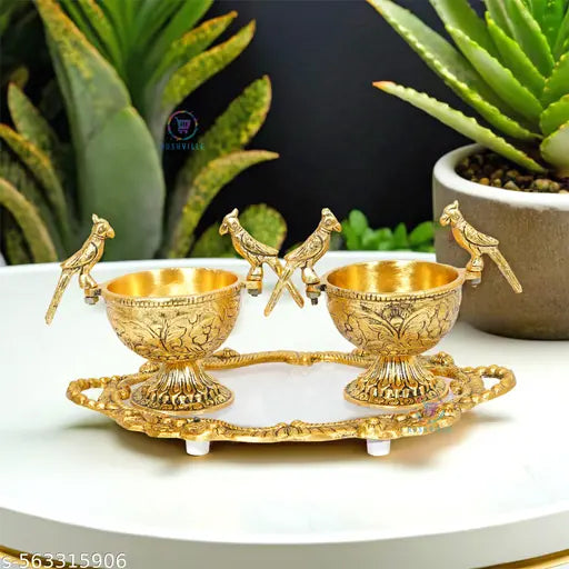 Handcrafted Brass Peacock Bowl & Tray Set | Luxury Dry Fruit Server for Home & Gifting Ideal for Diwali, Weddings & Home Showpiece
