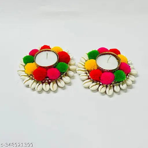 Maahal Handmade Kodi Bangle T-Light Candle Holder with Wax Candle Home Décor-Multi