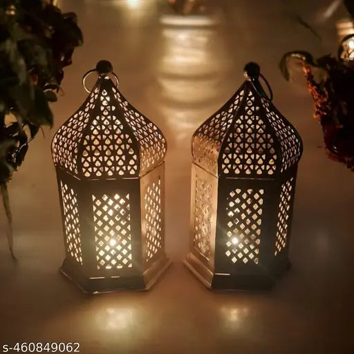 Antique Metal Lantern set of 2 Moroccan Lantern Outdoor Metal Lantern  Metal Lantern for Diwali Handcrafted Metal Lantern Decorative Hanging Lantern