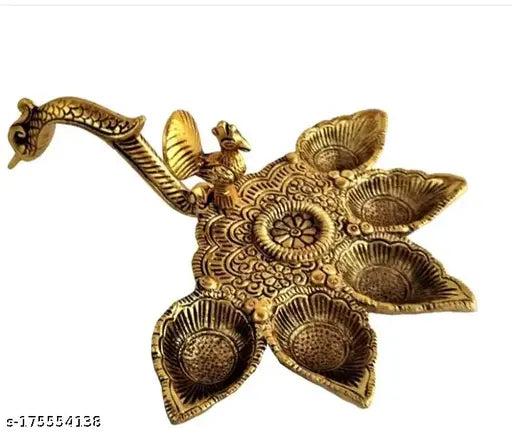 diya with peacock handle antique puja item