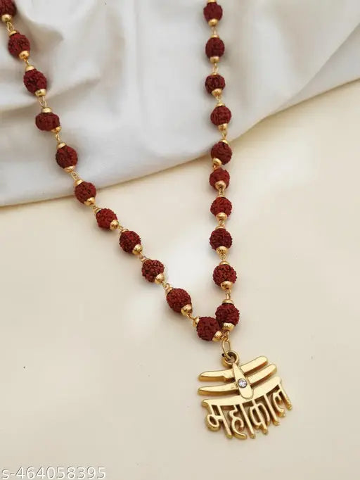 Traditional Rudraksha Mala with Gold-Plated Mahakal Pendant for Devotional Wear – Spiritual Necklace for Men and Women