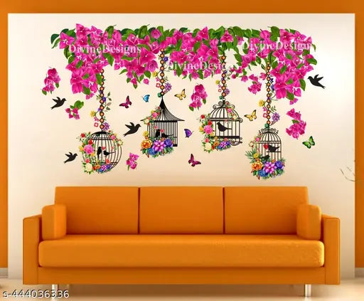 Design Zoo Summer Tree Cage Pink Flowers Sticker
