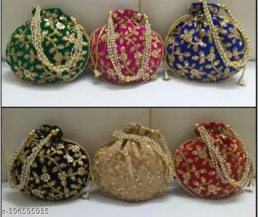Women Designer Potli Handbags Combo Set For Women and Girls |  Matka Potli Purse Set Multicolored ( Pack of 6 )