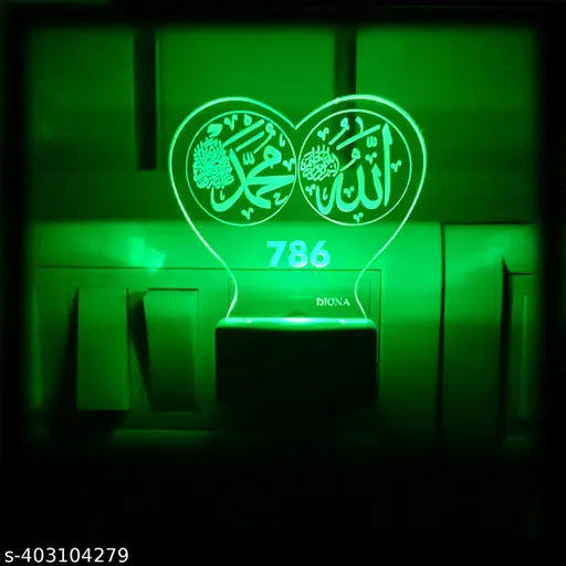 DIONA Night Lamp 786 Islam Allah Written 3D Illusion for Kids Room, Home Office Night Light 3D Illusion Multi Color Changing Light