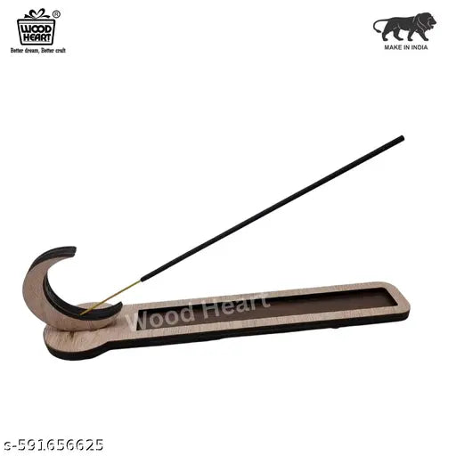 Wood Heart Wooden Incense Holder Stand for Agarbatti – Handcrafted Crescent Moon Design Agarbatti Stand | Wooden Dhoop Batti Holder for Puja, Meditation, Yoga, Relaxation, Spiritual Home Décor | Ash Catcher for Clean Surroundings | Durable & Stylish Agarb