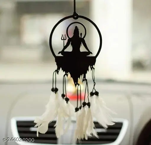 Lord Shiva Car Hanging Rearview Mirror Decor Ornament – Dream Catcher Shiva Good Luck & Positive Vibes, Har Har Mahadev, for Car, Office, Home Decor, Showpiece, Handmade with Black