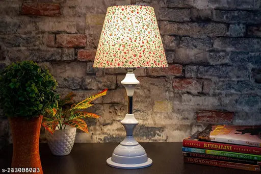 Aswal Handcrafted White Floral Shade Table Lamp – 8 Inch