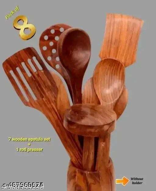 (Without holder) Wooden spatula set / Pack of 8 / Roti Presser