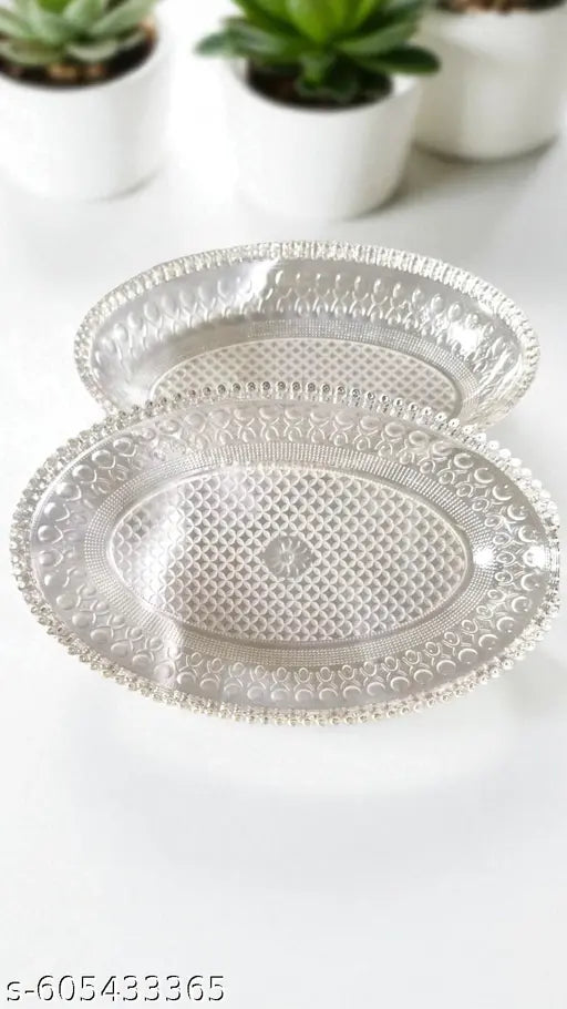 Premium plastic  Look Oval Serving Tray Set | Multipurpose Snack Plate | Stylish Party & Home Kitchenware | Decorative Plastic Platter (Set of 2)