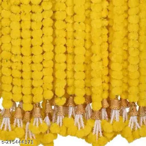 Shreta Fluffy Artificial Yellow Marigold Flower Long Garland for Home Décor/Office/Door Decoration Toran/Diwali and Festivals Pack of 5pcs