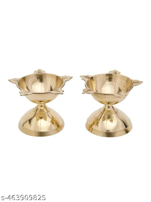 Brass Deepak Oil Lamp for Puja & Home Décor , 5 Batti  Deepak , Brass 5 batti diya , brass 5 mukhi diya for pooja , pooja deepak set of 2