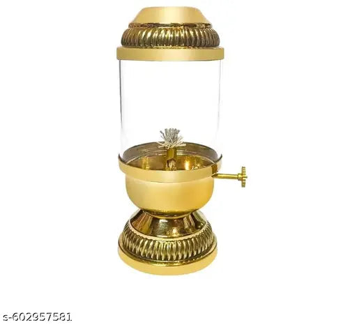 Brass Akhand Diya Lamp with Bati Adjuster & Borosilicate Glass Oil Lamp for Worship, Meditation, Festival Rituals, Diwali