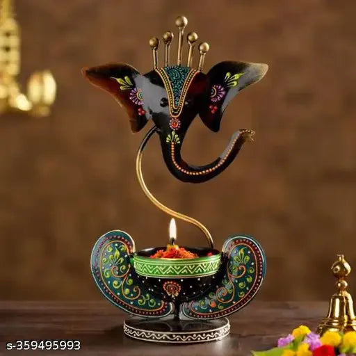 Kraphy Iron Ganesha T-Light Candle Holder ,Ganesha Candle Stand , Ganesha Deepak Stand , Iron Ganesha Table Decor & SHOWPIECE Figurine ,