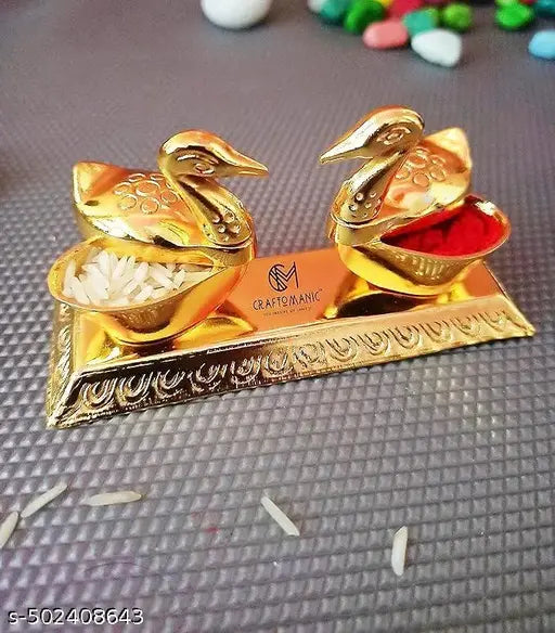 Double Duck Shape Haldi Kumkum Box for Home Pooja Decorative Items Chopda for Pooja and Gift Purpose 11 x 4 x 5 Centimeters Home Decor / Gift Items / Home Decor Items / Pooja Items