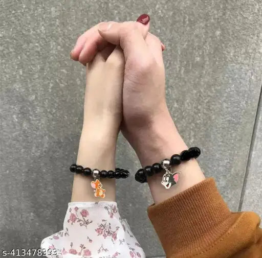 Tom & Jerry trendy stylish black stone glass couple bracelet for boy and girls and couple friendship bracelet boys and girls and women