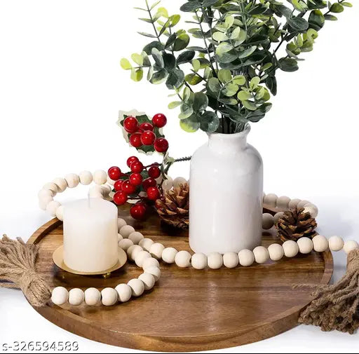 ANAYA AFROZ 11 Inches Tray, Round Wood Tray for Coffee Table, Small Wooden Serving Tray, Decorative Trays for Home Decor Cake and serving 10 12 11 inch plate