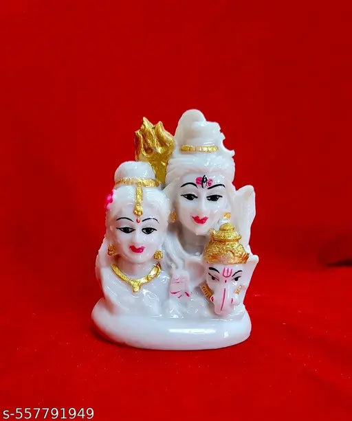 Shiv Privaar Marble Dust Murti for Saawan Puja | Handcrafted white Marble Idol of Shiva, Parvati, and Ganesh Ji Perfect for Home Puja, Temple And Car Dashboard
