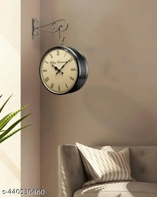 Royal Crafts Metal Round Double Side Black 8 Inches Analog Station Clock