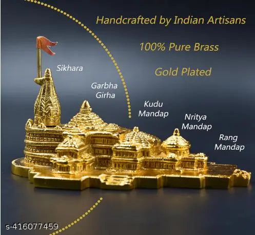 Gold Plated Ram Mandir Car Dashboard Accessory and Idol Statue Showpiece for Home Decor, Office Desk, Pooja Room| Spiritual Figurine & Best Gift for Gifting| 3D Ayodhya Model with Box|