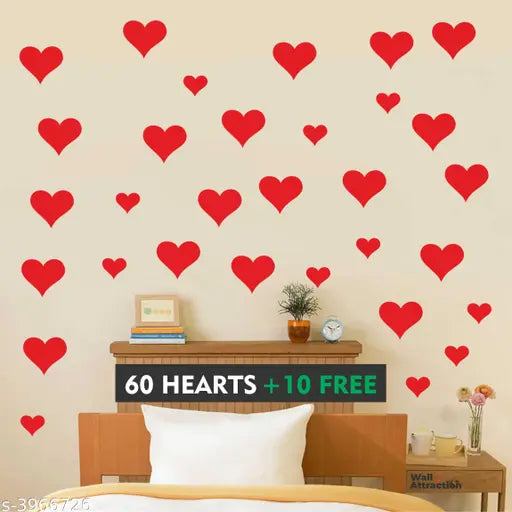 Red heart stickers set of 70 heart Wall Stickers, Red Heart Wall Sticker, Love Decor, Romantic Bedroom, Heart Decal, Living Room Art, Home Decoration