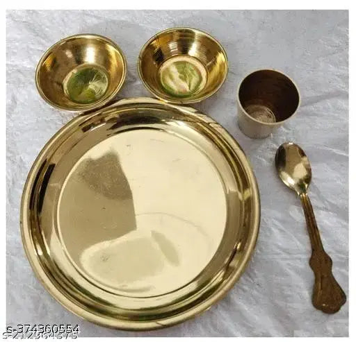 5 PCS Set/Two Bowl, Spoon, Glass, Plate/Pure Brass/for Pooja and BHOG, FROM HARIDWAR