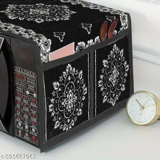 Shivam Creation's Microwave Oven Cover With 4 Utility Pockets for upto 30L (Black)