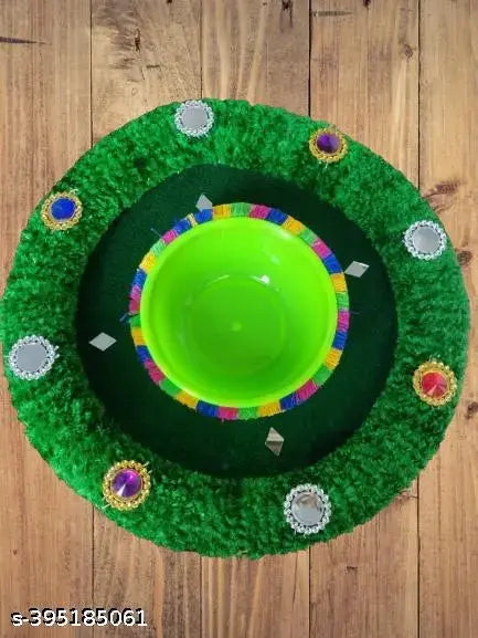 Mehandi Platter Wedding Decoration Platter Wedding Mehandi Tray Wood Jute  (1 Pieces, Green)