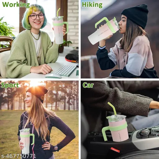 1.2 litre Tumbler with Handle Straw & Lid | Insulated Reusable Stainless Steel Water Bottle | Leak Proof Mug for Office, Gym, Travelling