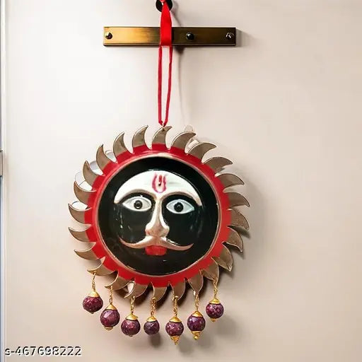 Banarasi Baba Kaal Bhairav Sun Face Gate & Wall Hanging | Hand Painted Copper Traditional Banarasi Spiritual Hindu Vastusastra Gift | Decor for Office, Home, Shop (Rudraksh, 7 * 7)