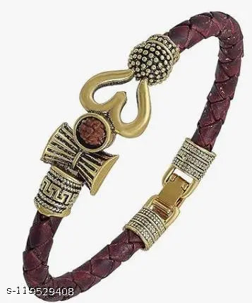fnsales Bahubali Kada Bracelet Bangle Free Size Cuff Kada Spiritual Jewellery for Silver Oxidized Designer Handcrafted Lord Shiva/Shiv Trishul Rudraksha Damroo